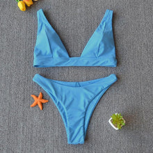 Load image into Gallery viewer, Women Charming Bikini Swimsuit Women Push Up Swimwear Two Piece Bikini Set Solid Color Bathing Suit Swim Suit Female Women Two Piece Bikini Swimsuit Halter Twist Front Bathing Suit Swimwear