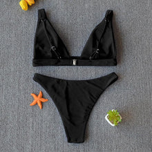 Load image into Gallery viewer, Women Charming Bikini Swimsuit Women Push Up Swimwear Two Piece Bikini Set Solid Color Bathing Suit Swim Suit Female Women Two Piece Bikini Swimsuit Halter Twist Front Bathing Suit Swimwear