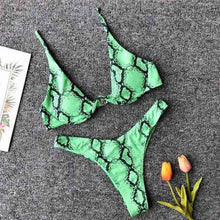 Load image into Gallery viewer, Underwired Bikini Female Swimsuit Women Swimwear Two-Piece V Shape Wire Bikini Set Bather Bathing Suit Women Micro Bikini Set Shiny Metallic 2 Piece Swimsuit Push Up Underwire Swimwear Bathing Suit