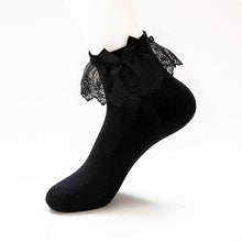 Load image into Gallery viewer, Women Lace Mesh Black White Cotton Socks Japanese Maiden Lovely Short Socks Frilly Ruffle Princess Socks For Women