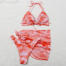 Load image into Gallery viewer, 3 Piece Women Bikini Modern Swimsuit Women High Cut Suit Halter Swimwear Women's Bikini Swimsuits With Wrap Skirt Lace Up Pieces Strings High Cut Bikini Set Bathing Suits Female Triangle Backless Bathing Suit