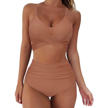 Load image into Gallery viewer, Solid Swimwear Women Top Swimsuit Bikini Solid Push Up High Cut Lace Up Halter Bikini Set Women High Waist Bikini Twist Front Swimsuits Lace Up Bikini Tops 2 Piece Bathing Suits Summer Swimsuit
