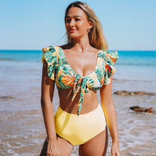 Load image into Gallery viewer, High Waist Bikini Ruffle Swimwear Women Print Swimsuit Push Up Bikinis Plus Size Bathing Suits Floral Beach Wear Bikini Swimsuits for Teen Girls
