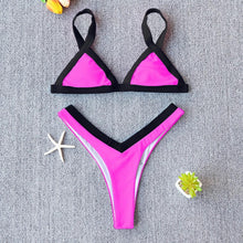 Load image into Gallery viewer, Bikini Solid Swimsuit Women Swimwear Push Up Bikini Set Patchwork Summer Beach Bathing Suit Swim Wear Halter Bikini Swimsuit Beach Swimming Traveling High Leg Bikini