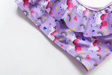 Load image into Gallery viewer, 3-16Y Cartoon Two-piece Girls Swimwear Ruffle Swimsuit Bikini Set One Shoulder Beachwear Princess Two Piece Bathing Suit Children Swimwear Girls Swimsuit Bikini Set