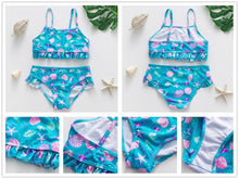 Load image into Gallery viewer, 3-16Y Cartoon Two-piece Girls Swimwear Ruffle Swimsuit Bikini Set One Shoulder Beachwear Princess Two Piece Bathing Suit Children Swimwear Girls Swimsuit Bikini Set