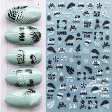 Load image into Gallery viewer, Summer Tropical Beach Coconut Tree Slippers 3D Nail Sticker Leaves Shell Transfer Decals Slider Decoration Manicures Tip Water Transfer Nail Decals Sticker For Pretty Girl Self-Adhesive Nail Decals Designer Nail Stickers for Acrylic