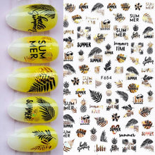 Load image into Gallery viewer, Summer Tropical Beach Coconut Tree Slippers 3D Nail Sticker Leaves Shell Transfer Decals Slider Decoration Manicures Tip Water Transfer Nail Decals Sticker For Pretty Girl Self-Adhesive Nail Decals Designer Nail Stickers for Acrylic