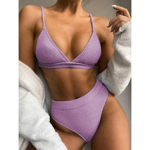 Load image into Gallery viewer, Push Up Bikini Set Swimsuits High Waist Swimwear Women Ribbed Bathing Suits Brazilian Bikinis Swimsuit for Women Bottom Triangle Bikinis Top Bathing Suit