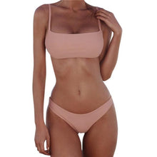 Load image into Gallery viewer, Push Up Bikini Set Swimsuits High Waist Swimwear Women Ribbed Bathing Suits Brazilian Bikinis Swimsuit for Women Bottom Triangle Bikinis Top Bathing Suit