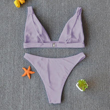 Load image into Gallery viewer, Women Charming Bikini Swimsuit Women Push Up Swimwear Two Piece Bikini Set Solid Color Bathing Suit Swim Suit Female Women Two Piece Bikini Swimsuit Halter Twist Front Bathing Suit Swimwear