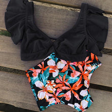 Load image into Gallery viewer, High Waist Ruffled Bikini Set Flounce Swimwear Women Two Pieces Swimsuit Swimsuit for Women Two Pieces Bathing Suits Tummy Control Flounce Top with High Waist Bottom Floral Beachwear V-neck Bathing Suit