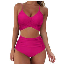 Load image into Gallery viewer, Solid Swimwear Women Top Swimsuit Bikini Solid Push Up High Cut Lace Up Halter Bikini Set Women High Waist Bikini Twist Front Swimsuits Lace Up Bikini Tops 2 Piece Bathing Suits Summer Swimsuit
