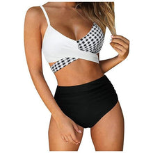 Load image into Gallery viewer, Modern Floral Bikini 2 Pieces Flower Print Bikini Set Women Crisscross High Waist String 2 Piece Bathing Suits High Waist Women's Swimsuit Shorts Solid Bikini Floral Summer Bikini Set