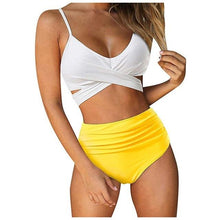 Load image into Gallery viewer, Modern Floral Bikini 2 Pieces Flower Print Bikini Set Women Crisscross High Waist String 2 Piece Bathing Suits High Waist Women's Swimsuit Shorts Solid Bikini Floral Summer Bikini Set