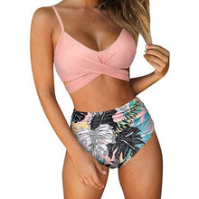Load image into Gallery viewer, Modern Floral Bikini 2 Pieces Flower Print Bikini Set Women Crisscross High Waist String 2 Piece Bathing Suits High Waist Women's Swimsuit Shorts Solid Bikini Floral Summer Bikini Set