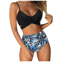 Load image into Gallery viewer, Modern Floral Bikini 2 Pieces Flower Print Bikini Set Women Crisscross High Waist String 2 Piece Bathing Suits High Waist Women's Swimsuit Shorts Solid Bikini Floral Summer Bikini Set