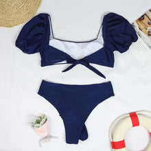Load image into Gallery viewer, Bikini New 2 Piece Women Swimsuit Women's High Waist Bikini Set Fashion Puff Sleeve Swimwear Set Bathing Suits Solid Color Short Puff Sleeve Summer High Waist Cut Backless Bathing Suit Beachwear