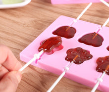 Load image into Gallery viewer, Silicone Lollipop Molds Chocolate And Candy Molds Cake Mold Variety Shapes Cake Pastry Decorating Form Silicone Bakeware Silicone Lollipop Mold Shape Of Swirl Heart Bunny Star Butterfly Little Bear Flower Sucker Molds Chocolate Hard Candy Molds