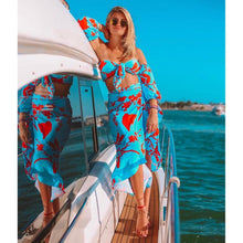 Load image into Gallery viewer, Long Sleeve Bikini Women's Two Piece Swimsuit Bikini Bathing Suit Print Swimsuit High Waist Swimwear Women Bikinis Mesh Sleeves Swim Suit Plus Size Bathing Suit Sun Protection Bathing Suit