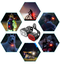 Load image into Gallery viewer, 4 Modes 350mAh USB Road Bicycle Headlight Rechargeable Cycling Taillight LED Bike Front Light Head Lamp Ultra Bright Front And Back Rear Bicycle Light Combo IPX4 Waterproof Mountain Road Helmet Cycle Headlight And Taillight Set