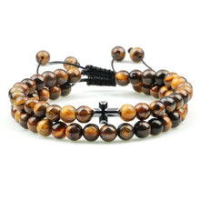 Load image into Gallery viewer, Black Lava Stone Crown Charm Tiger Eye Beads Bracelet For Men Women Braided Bracelets Handmade Adjustable Couple Distance Bracelets Lava Stone Beads Essential Oil Diffuser Adjustable Bracelet With King Queen Crown Charm