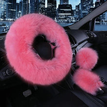 Load image into Gallery viewer, 3PCS Fur Steering Wheel Cover Set Real Sheepskin Auto Plush Warm Fluffy Fuzzy Women Winter Fashion Wool Fur Soft Furry Steering Wheel Covers Blue Fluffy Handbrake Cover Gear Shift Cover Fuzz Warm Non-slip Car Decoration Car Accessories for Women Girl