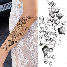 Load image into Gallery viewer, Realistic Sketches Black Flowers Temporary Waterproof Flower Tattoos Modern Body Arm Drawing For Womens