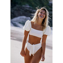 Load image into Gallery viewer, Bikini New 2 Piece Women Swimsuit Women's High Waist Bikini Set Fashion Puff Sleeve Swimwear Set Bathing Suits Solid Color Short Puff Sleeve Summer High Waist Cut Backless Bathing Suit Beachwear