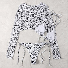 Load image into Gallery viewer, Leopard Print 3 Piece Set Long Sleeves Swimsuit 3 Piece Swimsuit Set Halter High Waist Bathing Suit With Long Sleeve Swimwear Cover Up Women's Swimming Bikini Low Waist Swimwear Women Bathing Suit