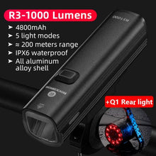 Load image into Gallery viewer, Bike Light Front Lamp USB Rechargeable LED 4800mAh Bicycle Light Waterproof Bicycle Light Set USB Rechargeable Super Bright Bike Headlight For Night Riding Bracket 1000LM