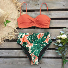 Load image into Gallery viewer, High Waist Bikini Set Women Bikini Flower Swimwear Women High Waist Bikini Halter Two Piece Bathing Suits Tummy Control Swimsuit Push Up Swimwear Vintage Halter Neck Swimsuit Female Green Bathing Suit