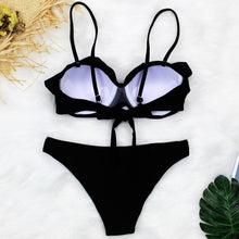 Load image into Gallery viewer, Female Two Piece Swimsuit Low Waist Bikini Floral Printing Swimwear Push Up Bathing Suit Detachable Padded Push Up Striped Bikini Set Two Piece Swimsuit Ladies Vintage Lace Bikini Sets Beach Swimwear