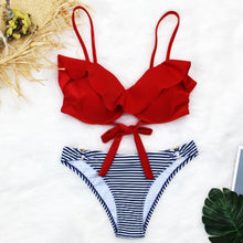 Load image into Gallery viewer, Female Two Piece Swimsuit Low Waist Bikini Floral Printing Swimwear Push Up Bathing Suit Detachable Padded Push Up Striped Bikini Set Two Piece Swimsuit Ladies Vintage Lace Bikini Sets Beach Swimwear