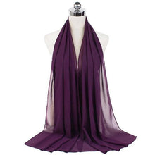 Load image into Gallery viewer, Luxury Fashion Long Soft Solid Chiffon Scarf Head Wrap Echarpe Shawl Lightweight Headscarf Instant Ready To Wear Elegant Hijab Scarf Wrap Muslim Shawl Islamic Hijabs Arab Wrap Head Scarves For Women