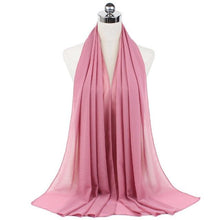Load image into Gallery viewer, Luxury Fashion Long Soft Solid Chiffon Scarf Head Wrap Echarpe Shawl Lightweight Headscarf Instant Ready To Wear Elegant Hijab Scarf Wrap Muslim Shawl Islamic Hijabs Arab Wrap Head Scarves For Women