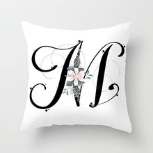 Load image into Gallery viewer, Black Alphabet Flower Print Pillow Cover White Polyester Modern Cushion Cover Decorative Pillowcase For Sofa Bed Chair Car Throw Pillow Covers Decorative Pillow Cases ABC Letter Cushion Covers Square Pillow Protectors Home Decor 45x45cm