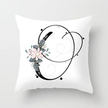 Load image into Gallery viewer, Black Alphabet Flower Print Pillow Cover White Polyester Modern Cushion Cover Decorative Pillowcase For Sofa Bed Chair Car Throw Pillow Covers Decorative Pillow Cases ABC Letter Cushion Covers Square Pillow Protectors Home Decor 45x45cm