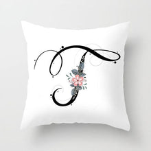 Load image into Gallery viewer, Black Alphabet Flower Print Pillow Cover White Polyester Modern Cushion Cover Decorative Pillowcase For Sofa Bed Chair Car Throw Pillow Covers Decorative Pillow Cases ABC Letter Cushion Covers Square Pillow Protectors Home Decor 45x45cm