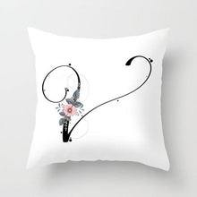 Load image into Gallery viewer, Black Alphabet Flower Print Pillow Cover White Polyester Modern Cushion Cover Decorative Pillowcase For Sofa Bed Chair Car Throw Pillow Covers Decorative Pillow Cases ABC Letter Cushion Covers Square Pillow Protectors Home Decor 45x45cm