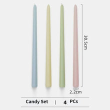 Load image into Gallery viewer, 4pc Unscented 12" Candles Colored Long Stick Candle Smokeless Home Wedding Centerpiece Birthday Candle Tall Taper Candles Dripless Unscented Dinner Candle Paraffin Wax Candles