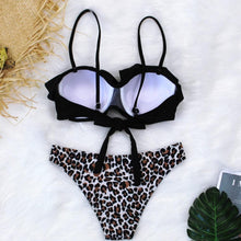 Load image into Gallery viewer, Female Two Piece Swimsuit Low Waist Bikini Floral Printing Swimwear Push Up Bathing Suit Detachable Padded Push Up Striped Bikini Set Two Piece Swimsuit Ladies Vintage Lace Bikini Sets Beach Swimwear