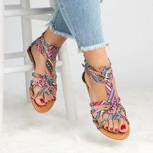 Load image into Gallery viewer, Casual Sandals Shoes Women Colorful Summer Flat Ankle Strap Sandals Shoes Flats Sandals For Women Dressy Strappy Flat Open Toe Sandals Wide Comfortable Leather Sandals