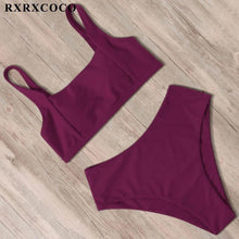 Load image into Gallery viewer, Swimwear Women Ribbed Bathing Suit Female Push Up Bikini Set Women's Bathing Suit Lace up Bikini Ribbed Two Piece Swimsuit Beachwear High Waist Bikini Women's Swimsuit