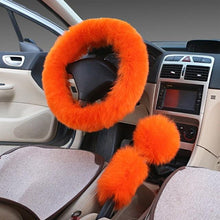 Load image into Gallery viewer, 3PCS Fur Steering Wheel Cover Set Real Sheepskin Auto Plush Warm Fluffy Fuzzy Women Winter Fashion Wool Fur Soft Furry Steering Wheel Covers Blue Fluffy Handbrake Cover Gear Shift Cover Fuzz Warm Non-slip Car Decoration Car Accessories for Women Girl