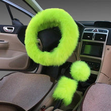 Load image into Gallery viewer, 3PCS Fur Steering Wheel Cover Set Real Sheepskin Auto Plush Warm Fluffy Fuzzy Women Winter Fashion Wool Fur Soft Furry Steering Wheel Covers Blue Fluffy Handbrake Cover Gear Shift Cover Fuzz Warm Non-slip Car Decoration Car Accessories for Women Girl