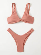 Load image into Gallery viewer, Solid Tie Bikini Padded Bra High Leg Bandage Push Up Bikini Set Brazilian Swimsuit Women Swimwear Rib Bikini Set High Cut Spaghetti Strap Two Piece Swimsuit Bathing Suit
