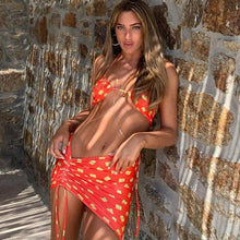 Load image into Gallery viewer, 3-Piece Bikinis Suit Halter Polka Dot Swimwear Women Beachwear Women's 3 Piece Bikini Set Swimsuit Cover Ups Sheer Sarongs Beach Wrap Skirt Bathing Suit Swimsuit Female Holiday Beach Skirt Bikini Set