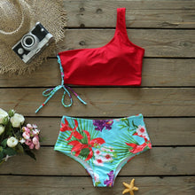 Load image into Gallery viewer, Bikinis Women New One Shoulder Swimwear High Waist Swimsuit Bandage Bathing Suits Beach Wear Female Lace Two Piece Swim Dress with Bikini Bottom Bathing Suits