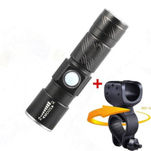 Load image into Gallery viewer, 3 IN 1 Bike Bicycle Light Set USB LED Waterproof Super Bright Zoom Headlight Super Bright 3 Light Modes Bicycle Light Set Flashlight Easy Installs In Seconds Fits All Bicycles Powerful Bright Light 8000 Lumen